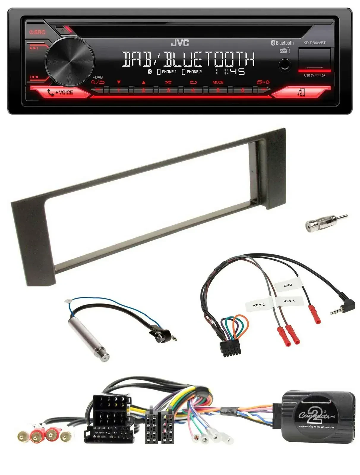 Автомагнитола JVC CD DAB USB Bluetooth для Audi A4 (2000–2009), ISO Fakra, совместима с кнопками на руле