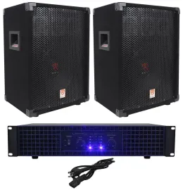 2) Rockville RSG10 10" PA Speakers+Technical Pro AX1200 1200w Power DJ Amplifier