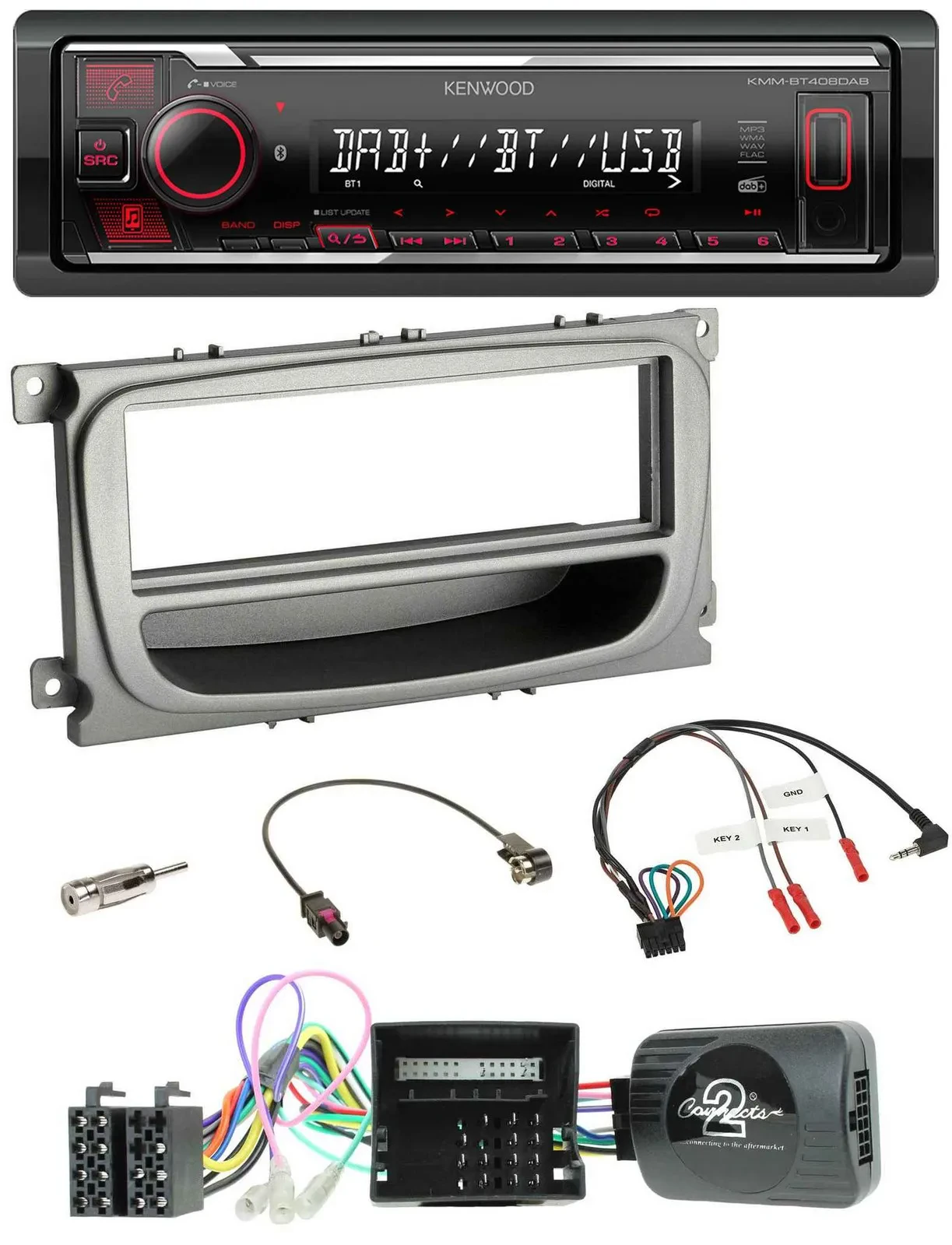 Автомагнитола для Ford S-Max/Mondeo (2007–2014) Kenwood Bluetooth USB DAB с поддержкой кнопок на руле