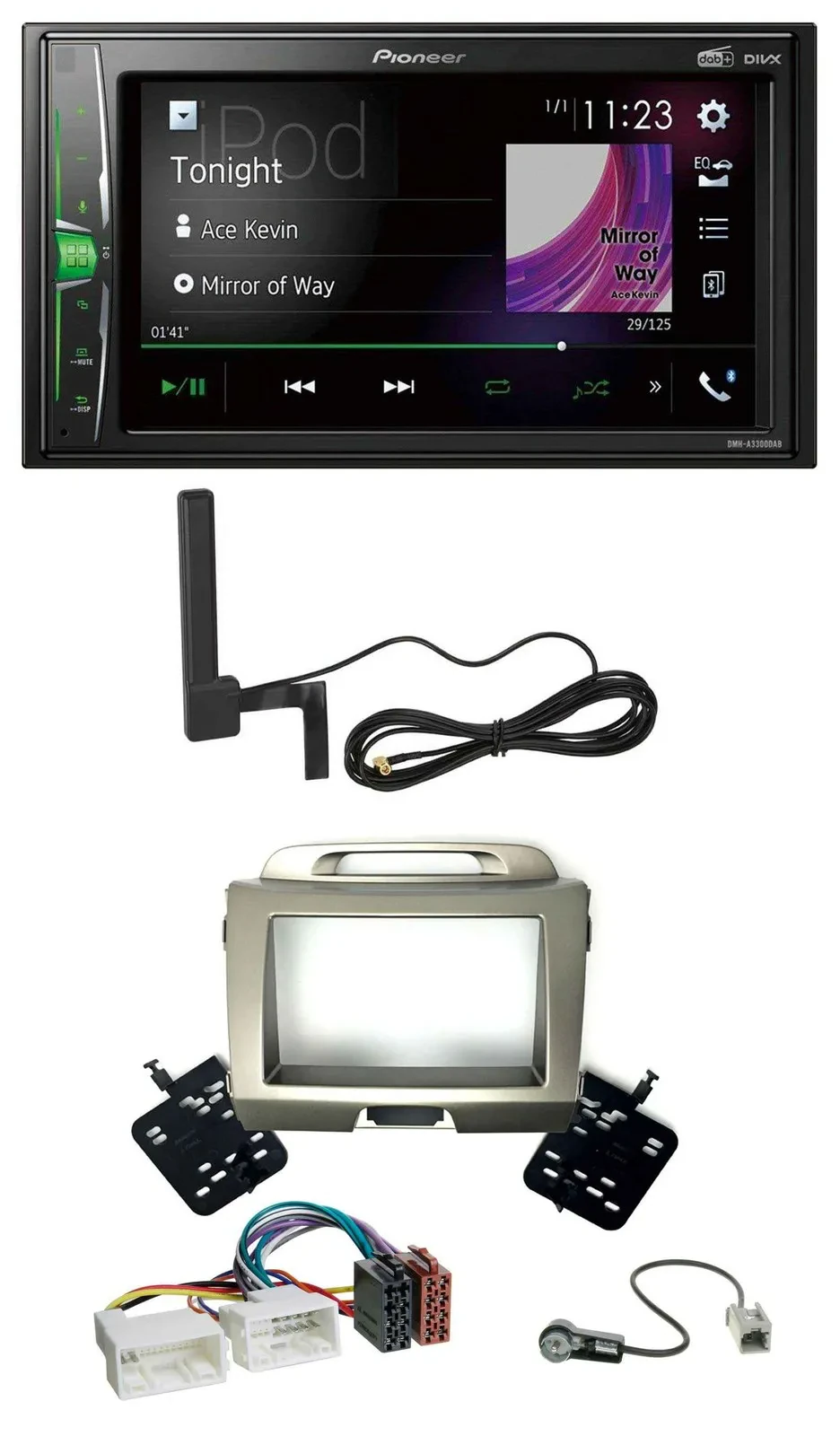 Автомагнитола для Kia Sportage 3 Pioneer 2DIN DAB Bluetooth MP3 AUX серебристая (2010–2015)