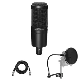 Audio-Technica AT2020 Cardioid Condenser Microphone with Pop Filter  15' Cable