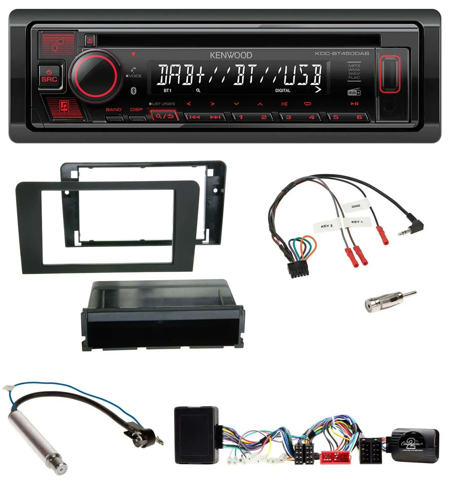 Kenwood Lenkrad CD USB Bluetooth DAB Autoradio für Audi A3 Symphony Aktivsystem