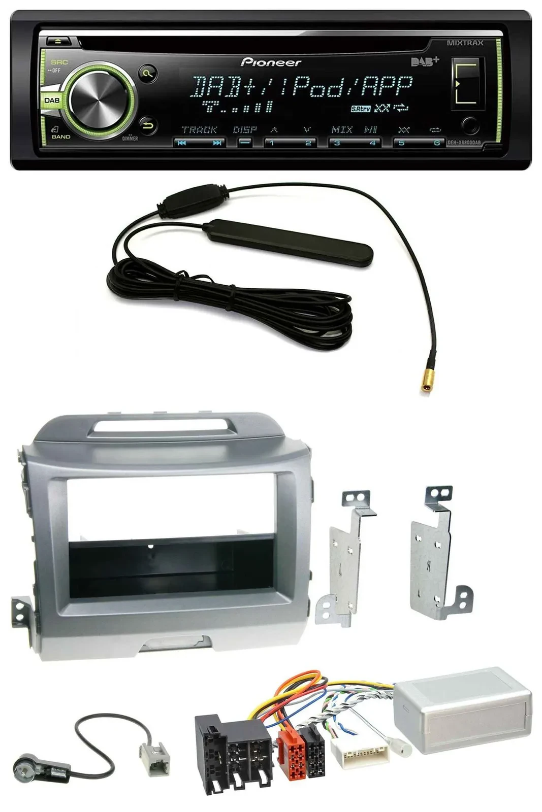 Автомагнитола для Kia Sportage 3 (2010–2015) Pioneer MP3, USB, CD, DAB, навигация, управление с руля, серебристая