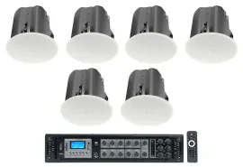 Потолочная акустика для ресторанов и баров JBL Control 418C/T + RCS650-6 8", 70V (набор, 6 шт.), с усилителем