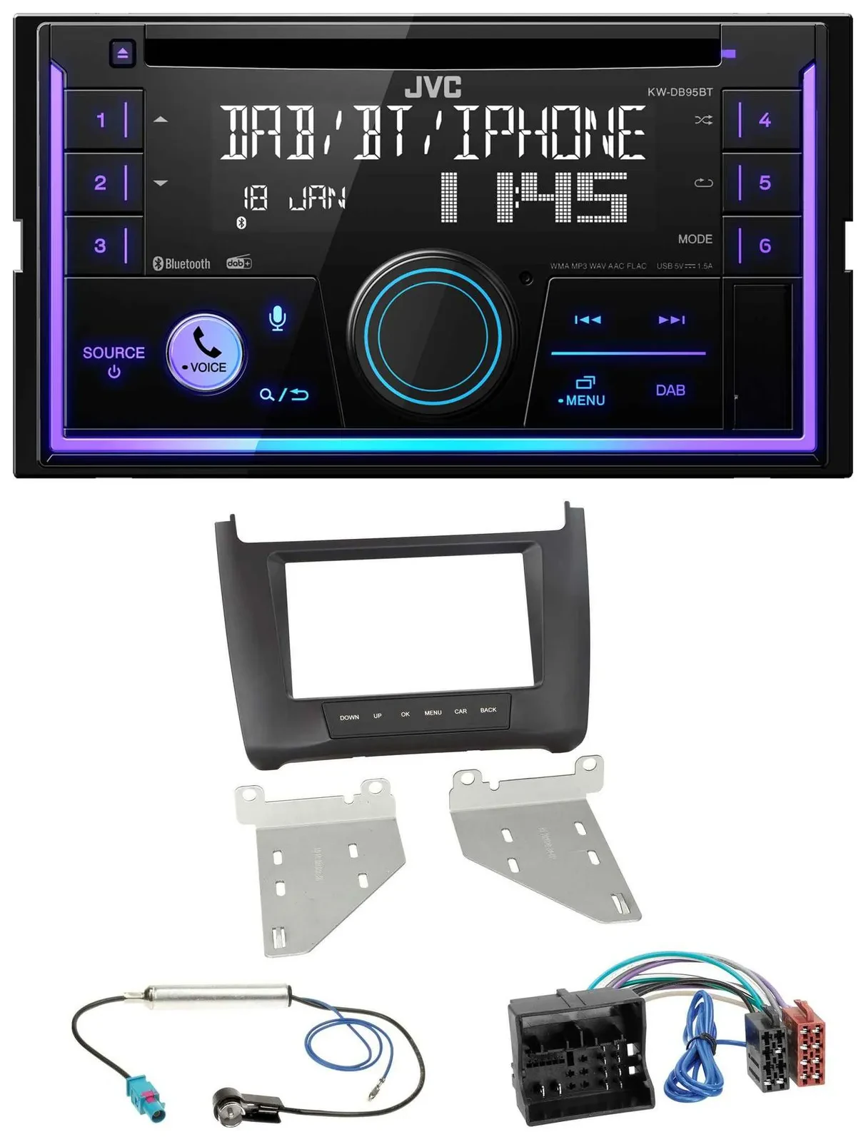 JVC MP3 USB 2DIN DAB Bluetooth CD Autoradio für VW Polo (ab 14) schwarz