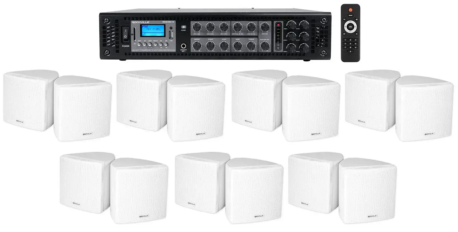 Настенная акустика Rockville Cube 70v White с усилителем (14 штук)