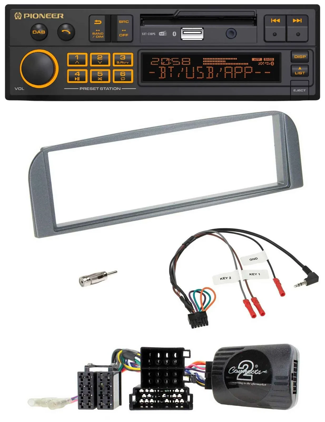 Автомагнитола для Alfa 147/GT 2007–2010 Pioneer DAB, USB, Bluetooth, антрацит, совместима с кнопками на руле