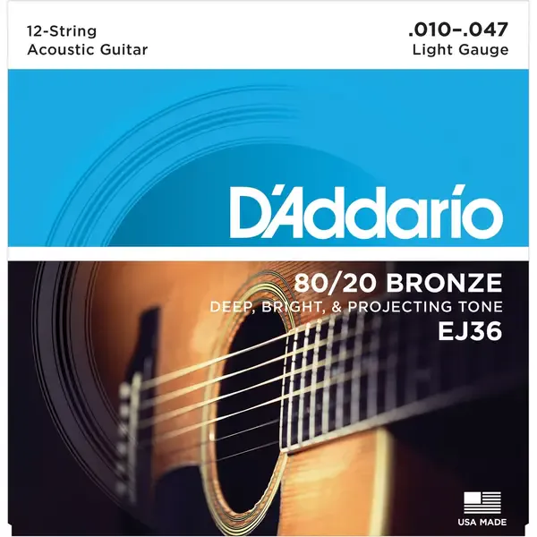 Струны для 12-струнной акустической гитары D'Addario EJ36 10-47, бронза