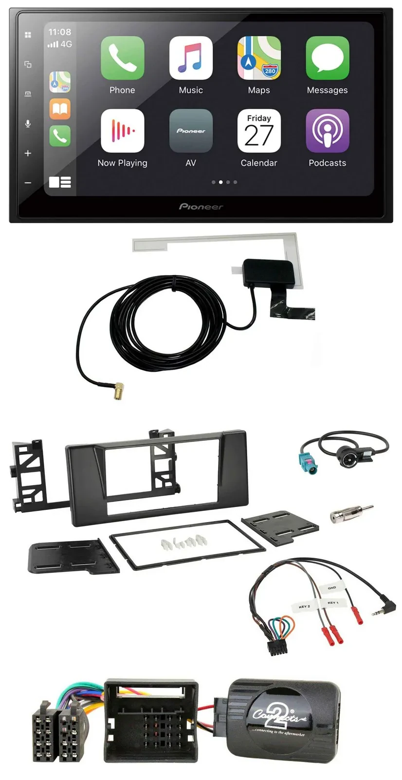 Pioneer USB Lenkrad 2DIN Bluetooth DAB Autoradio für BMW 5er E39 01-04 Aktivsyst