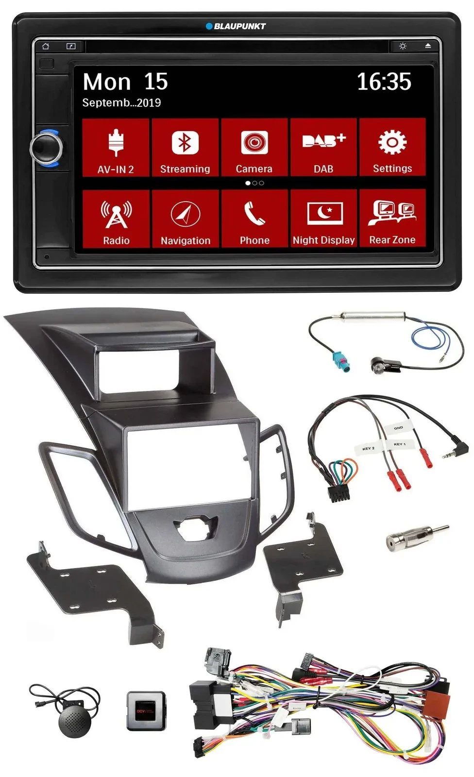 Blaupunkt TMC USB Lenkrad Bluetooth DAB 2DIN Navigation für Ford Fiesta Display
