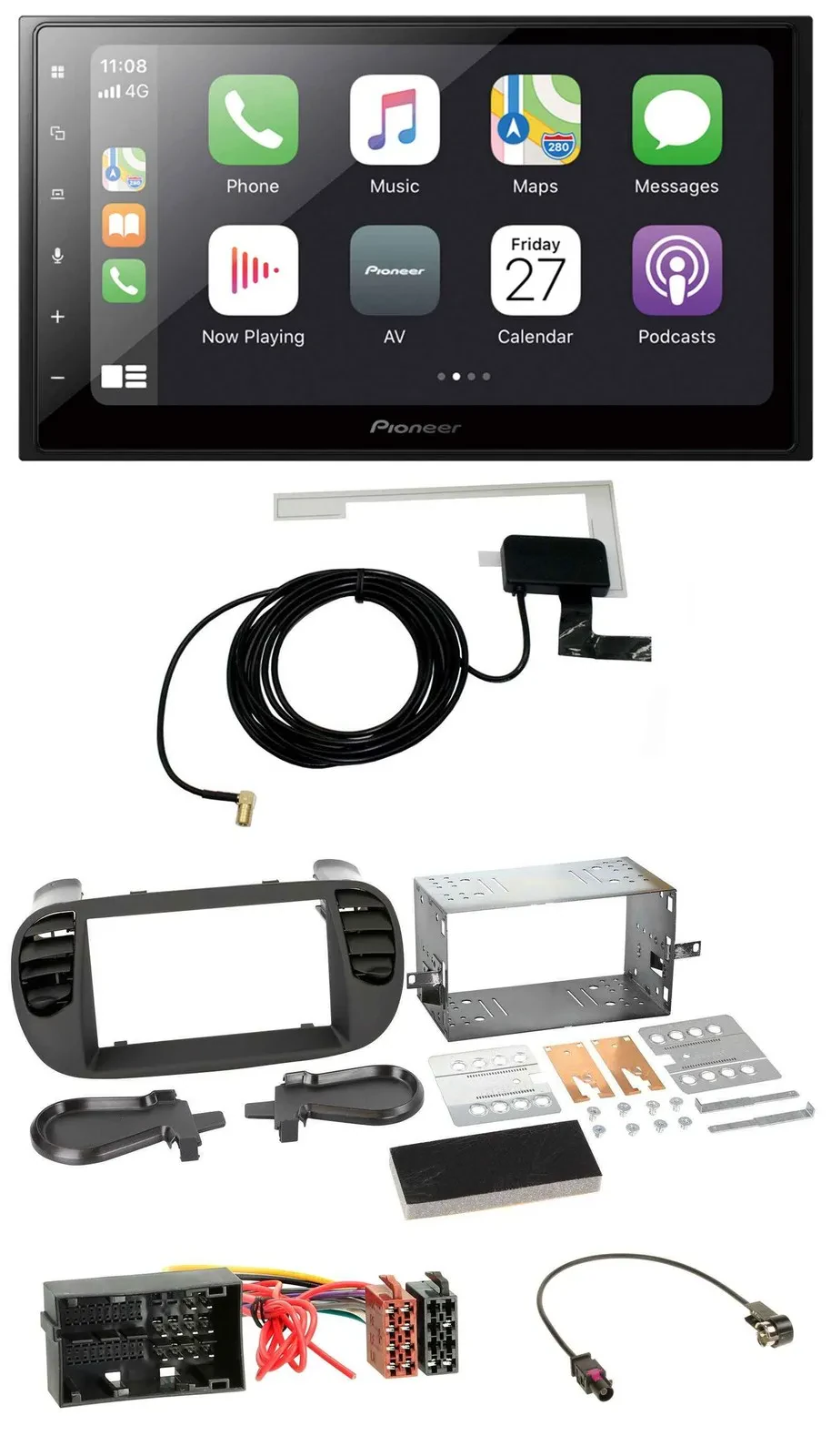 Автомагнитола для Fiat 500 Pioneer 2 DIN, Bluetooth, DAB, USB, MP3, soft touch