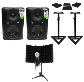 (2) Mackie MR524 5” 50w Powered Studio Monitors+Condenser Mic+Stands+Pads+Shield