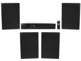 Rockville Commercial Amplifier+(4) Slim Black Restaurant/Bar/Cafe Wall Speakers