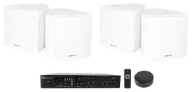 Rockville Commercial Bluetooth Amp+Wifi Receiver+(4) 3.5" White Cube Speakers