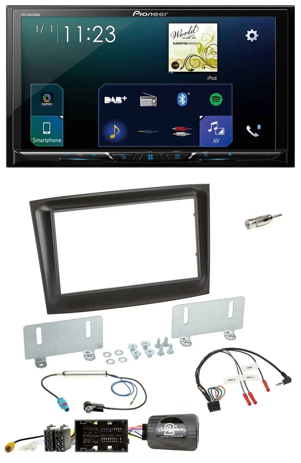 Автомагнитола Pioneer 2-DIN, Bluetooth, USB, DAB, для Fiat Doblo (с 2015), черная