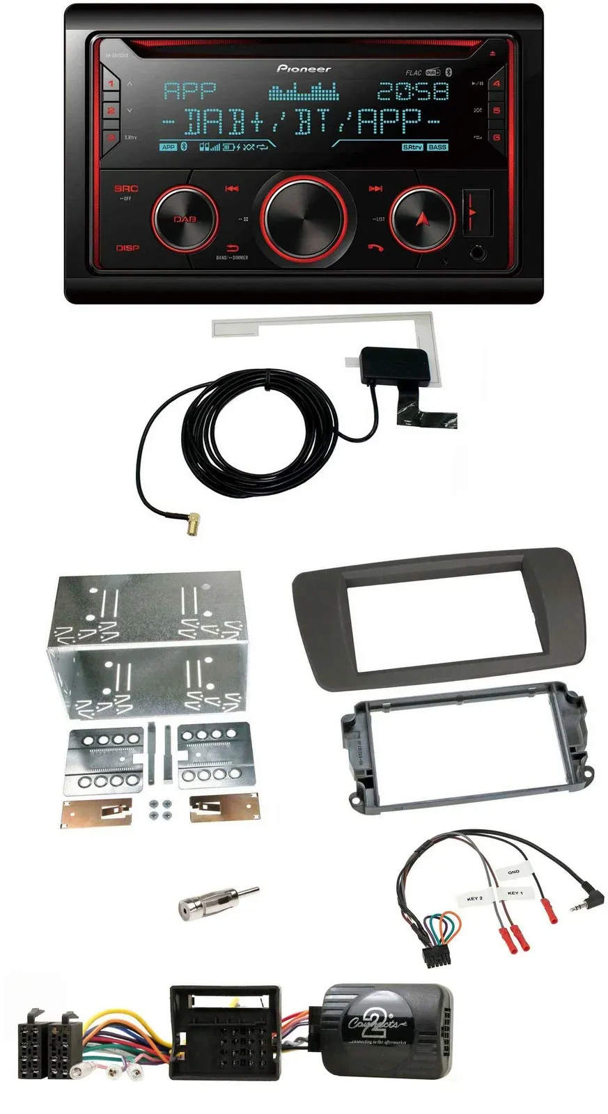 Автомагнитола Pioneer 2DIN DAB USB CD Bluetooth для Seat Ibiza (с 2008) с поддержкой кнопок на руле