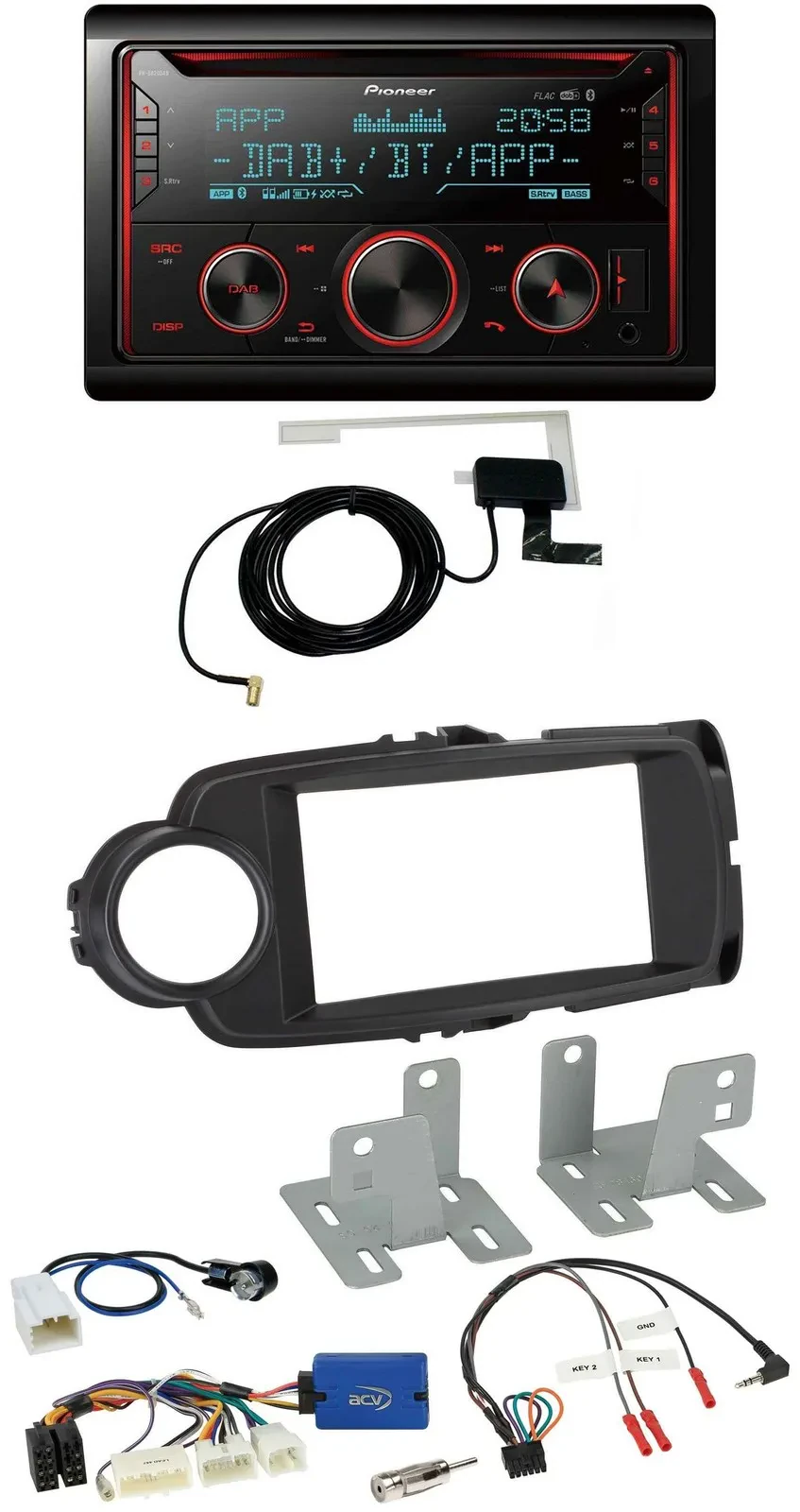 Автомагнитола для Toyota Yaris (с 2014) Pioneer 2DIN DAB USB CD Bluetooth, совместимая с кнопками на руле, черный