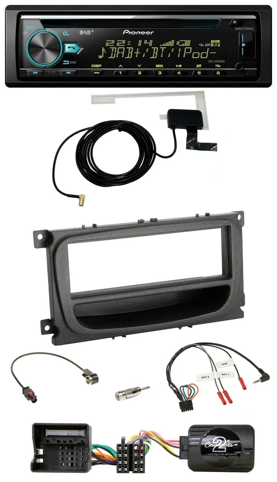 Автомагнитола Pioneer CD/USB, DAB, поддержка MP3, совместима с кнопками на руле, для Ford Mondeo/S-Max (2007–2014), чёрный