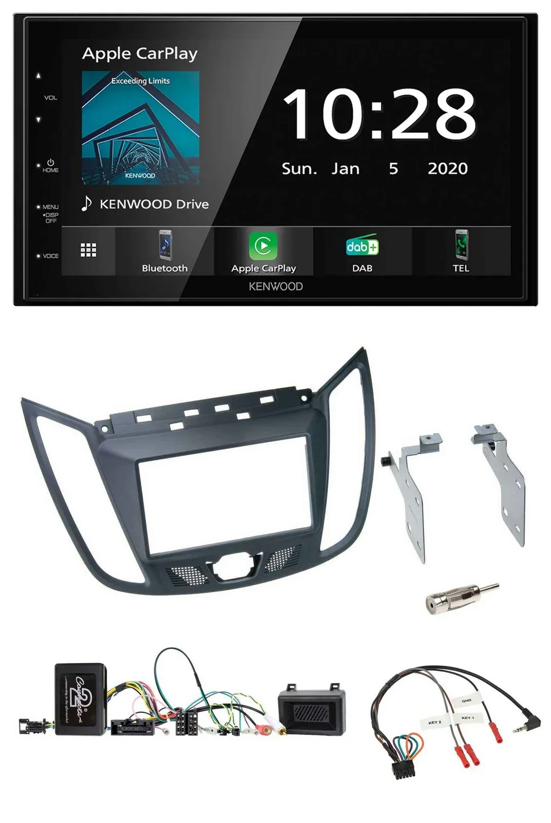 Kenwood Bluetooth Lenkrad DAB USB 2DIN Autoradio für Ford C-Max ab 2011 grau