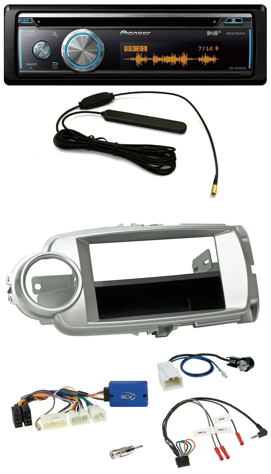 Автомагнитола для Toyota Yaris 2011–2014 Pioneer CD, USB, Bluetooth, DAB, серебристый
