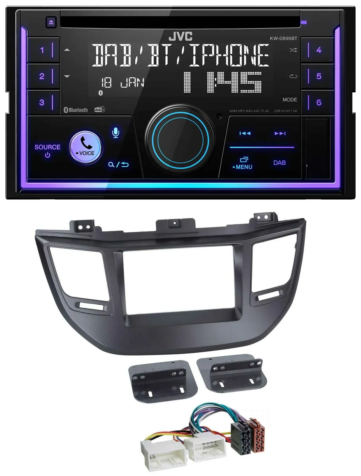 JVC MP3 USB 2DIN DAB Bluetooth CD Autoradio für Hyundai Tucson ab 15 schwarz