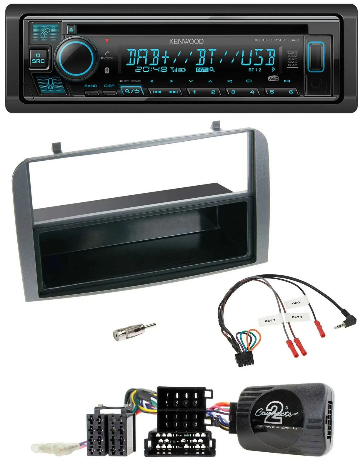 Автомагнитола для Alfa Romeo 147/GT (2007–2010) Kenwood Bluetooth DAB CD USB, антрацит A