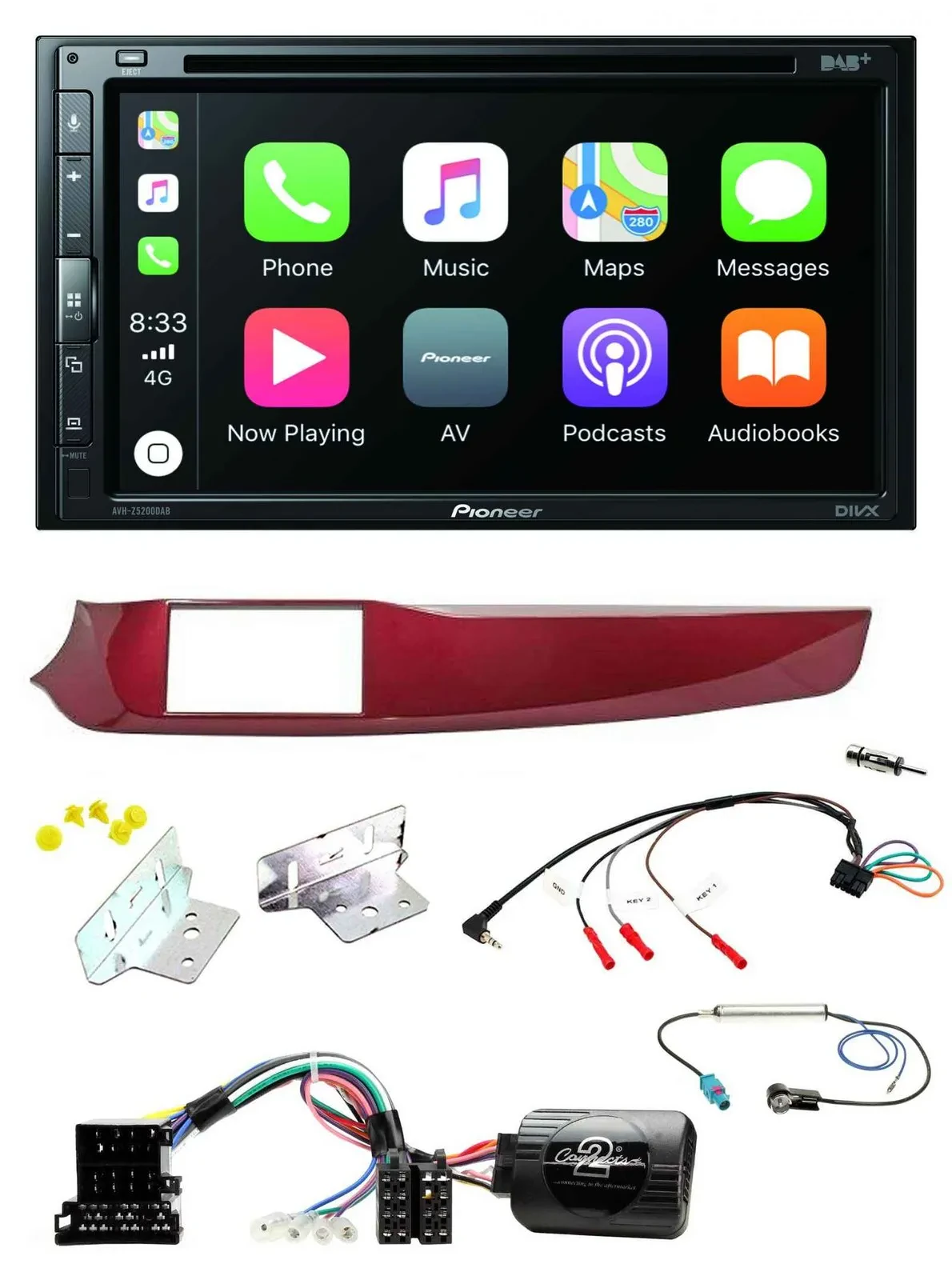 Автомагнитола для Alfa Romeo Giulietta Pioneer 2 DIN DVD DAB Bluetooth USB красная