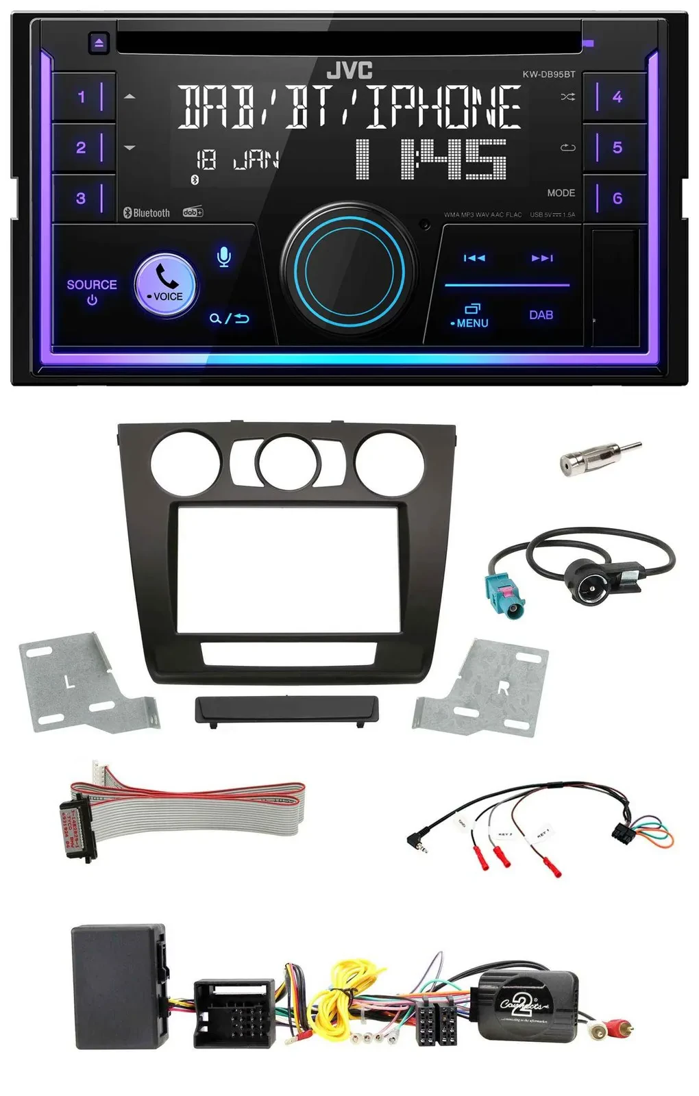 JVC Lenkrad USB 2DIN DAB Bluetooth CD Autoradio für BMW 1er Aktiv man. Klima E87