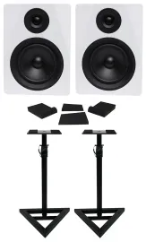 (2) Rockville DPM5W Dual Powered 5.25" 300w Active Studio Monitors+Stands+Pads