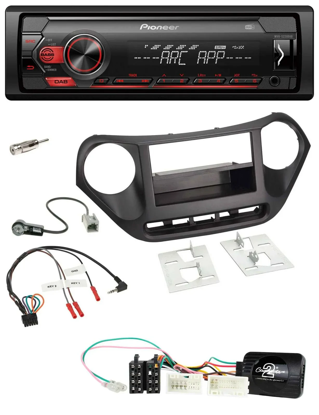 Автомагнитола Pioneer DAB, 1-DIN, MP3, USB, для Hyundai i10 (с 2014), черная, с поддержкой кнопок на руле