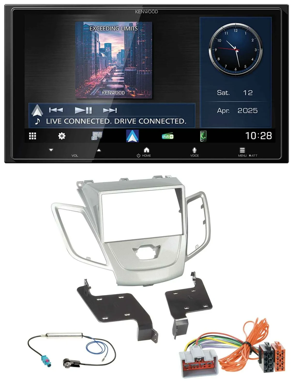 Kenwood Bluetooth 2DIN USB DAB MP3 Autoradio für Ford Fiesta 08-10 silber