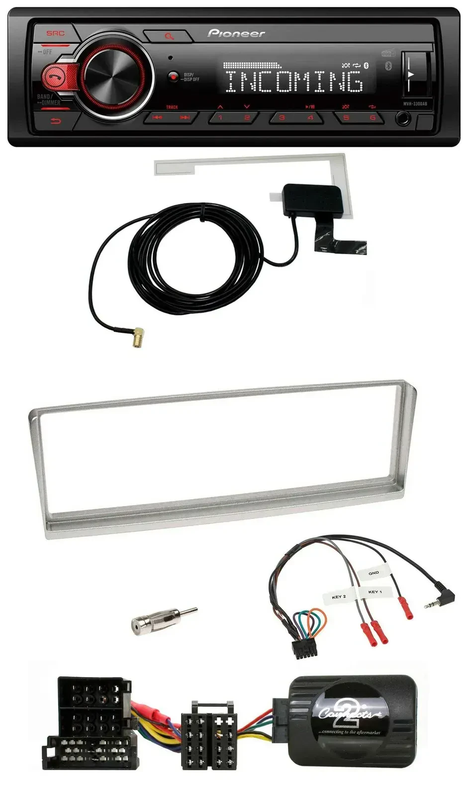 Автомагнитола для Alfa Romeo 156 (2002–2003) Pioneer USB, DAB, Bluetooth, поддержка управления с руля, серебристая