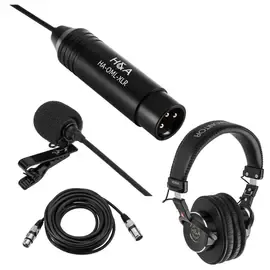 HA Omni-Directional Lavalier XLR Microphone w/XLR Cable/Pro Headphones