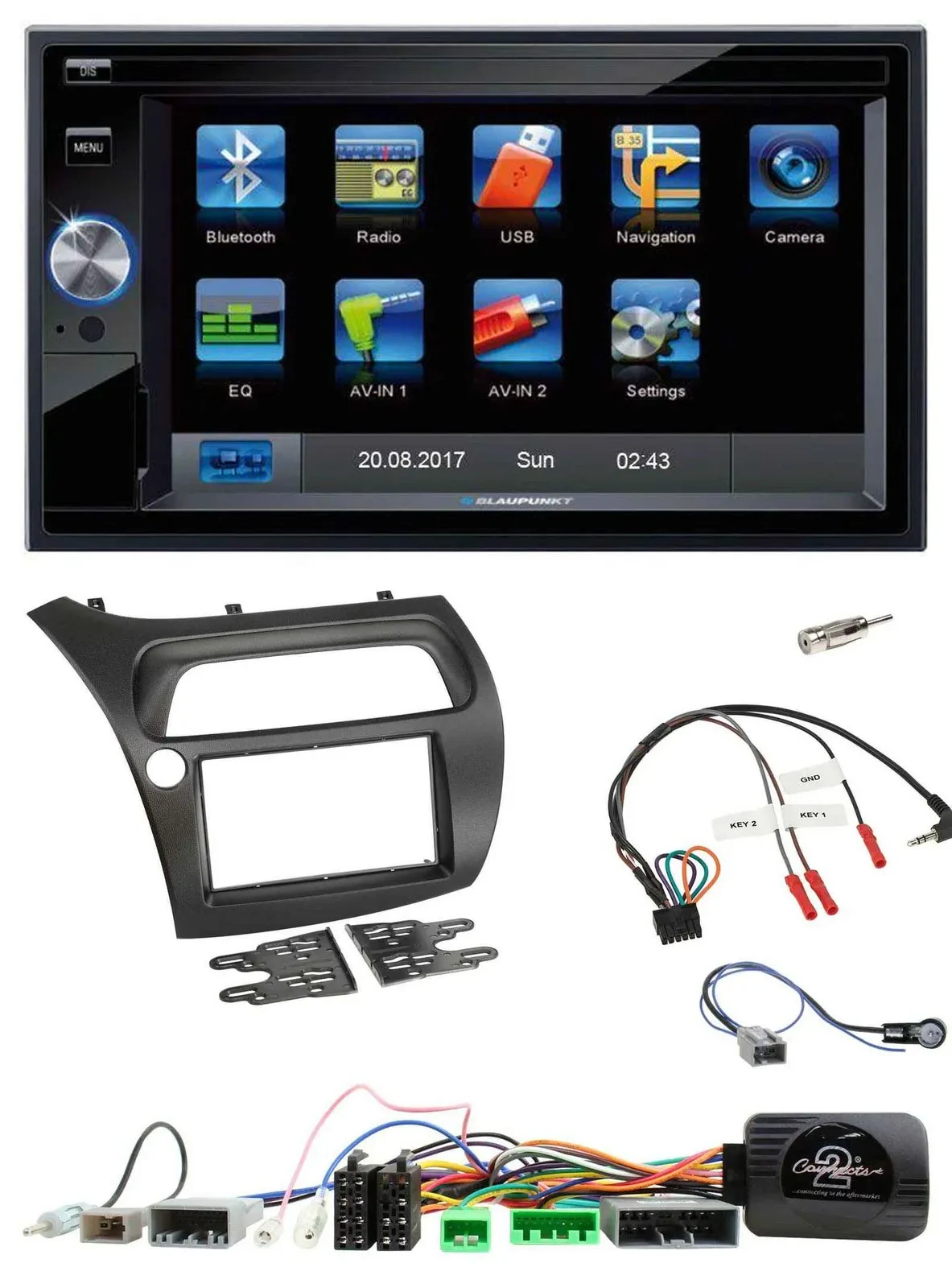 Blaupunkt 2DIN Bluetooth TMC USB Lenkrad SD Navigation für Honda Civic 2006-2012