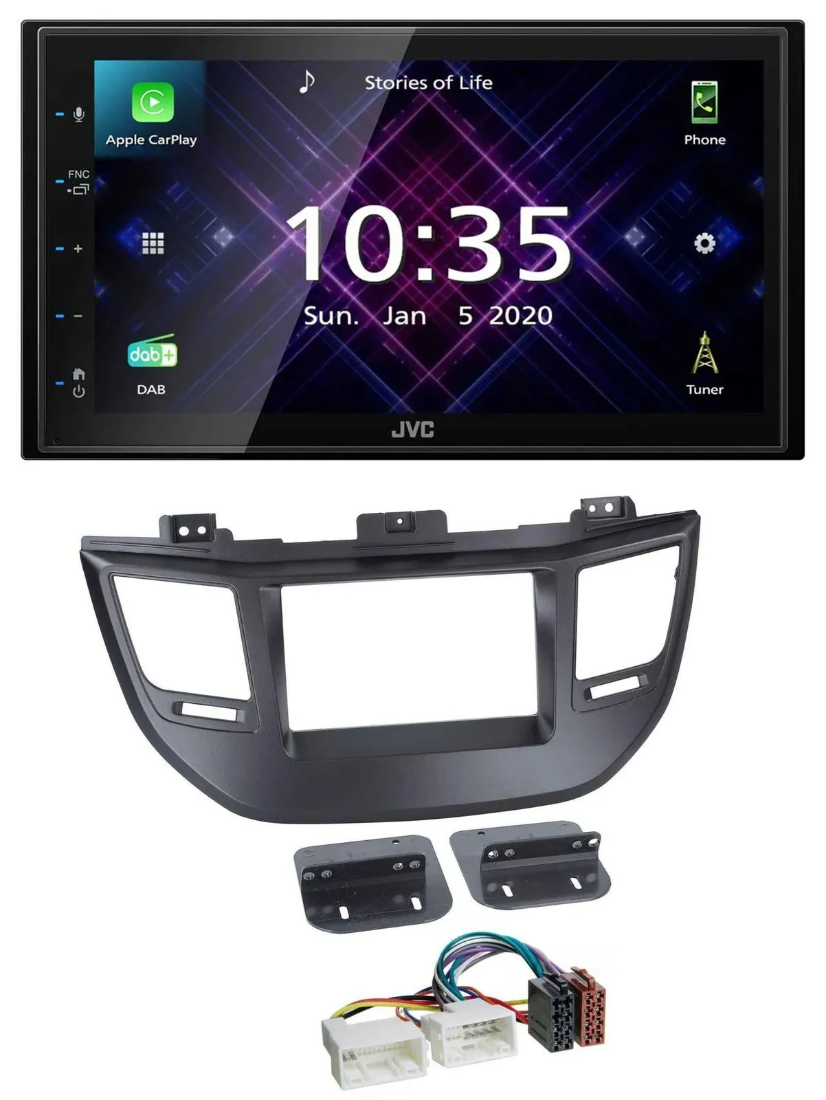 Автомагнитола JVC DAB 2DIN MP3 Bluetooth USB для Hyundai Tucson (с 2015), черный