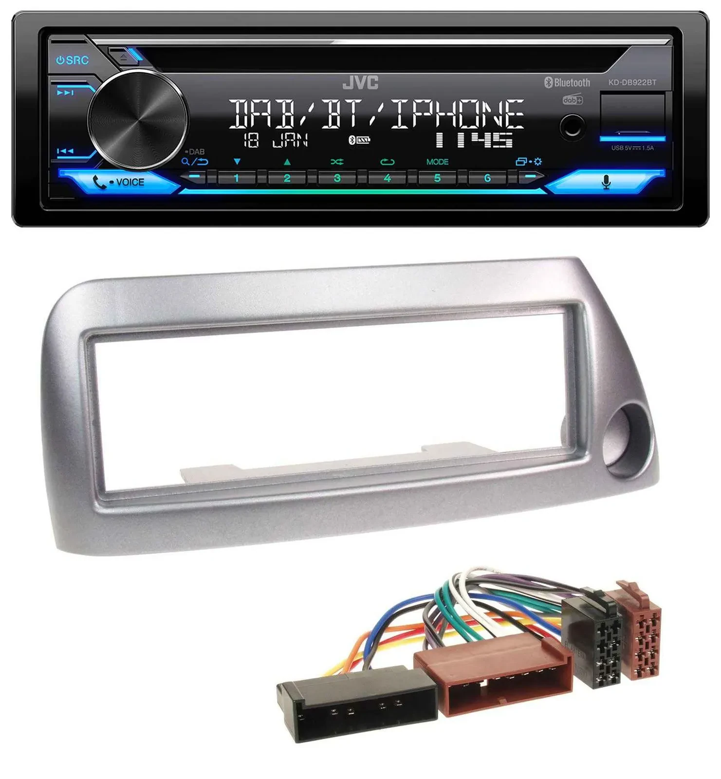 JVC Bluetooth MP3 USB DAB CD Autoradio für Ford Ka bis 2008 silber-metallic