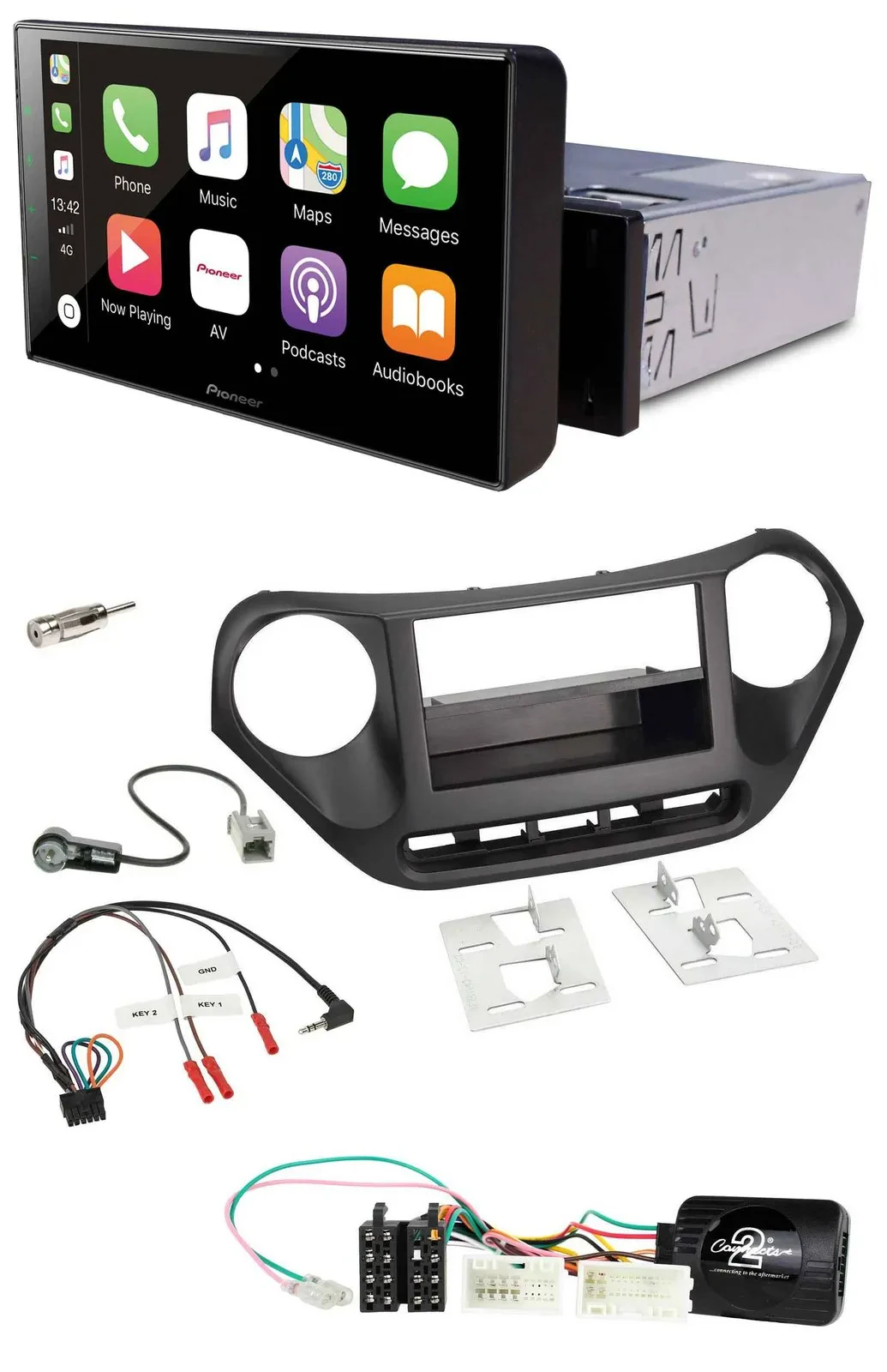 Pioneer Bluetooth Lenkrad DAB USB Autoradio für Hyundai i10 ab 2014 schwarz