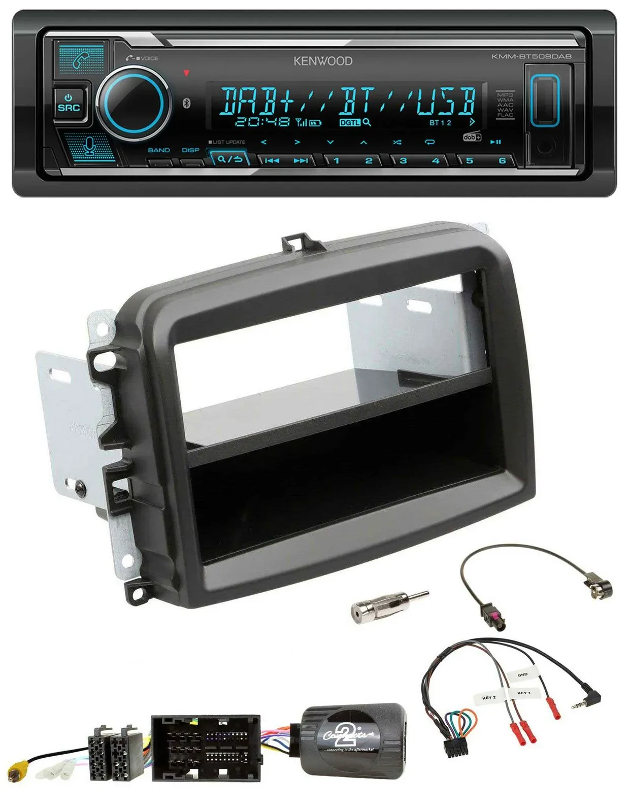 Kenwood Bluetooth Lenkrad DAB USB Autoradio für Fiat 500 L (ab 2012)
