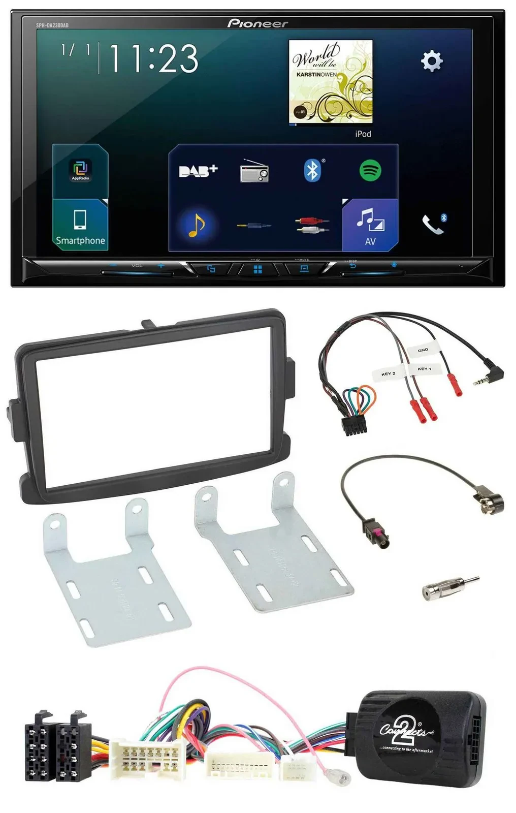 Pioneer Lenkrad Bluetooth USB 2DIN DAB Autoradio für Dacia Sandero ab 2013 schwa