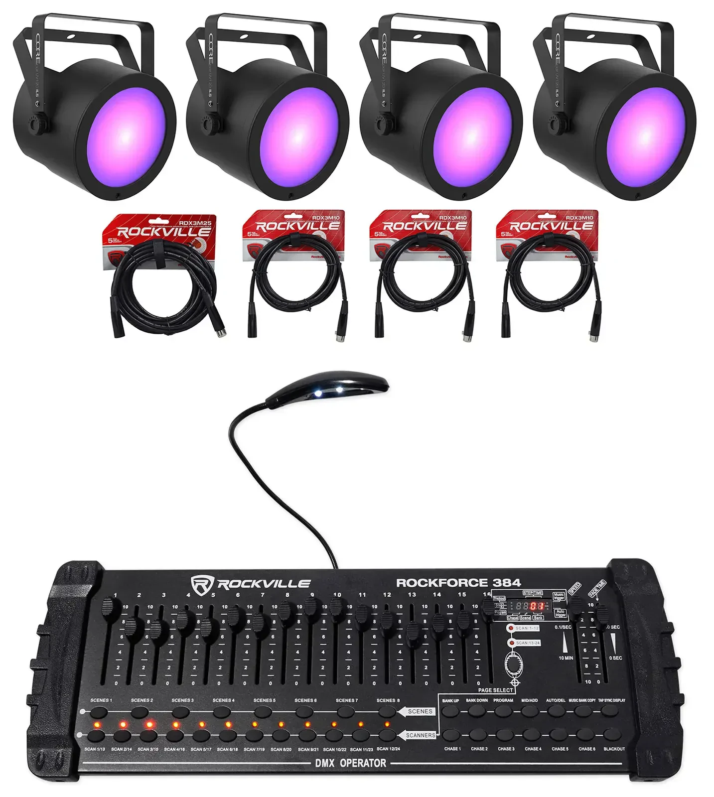 Ультрафиолетовый светильник Chauvet DJ COREpar UV 120 ILS UV COB LED D-Fi USB с DMX-пультом и кабелем (4 штуки)