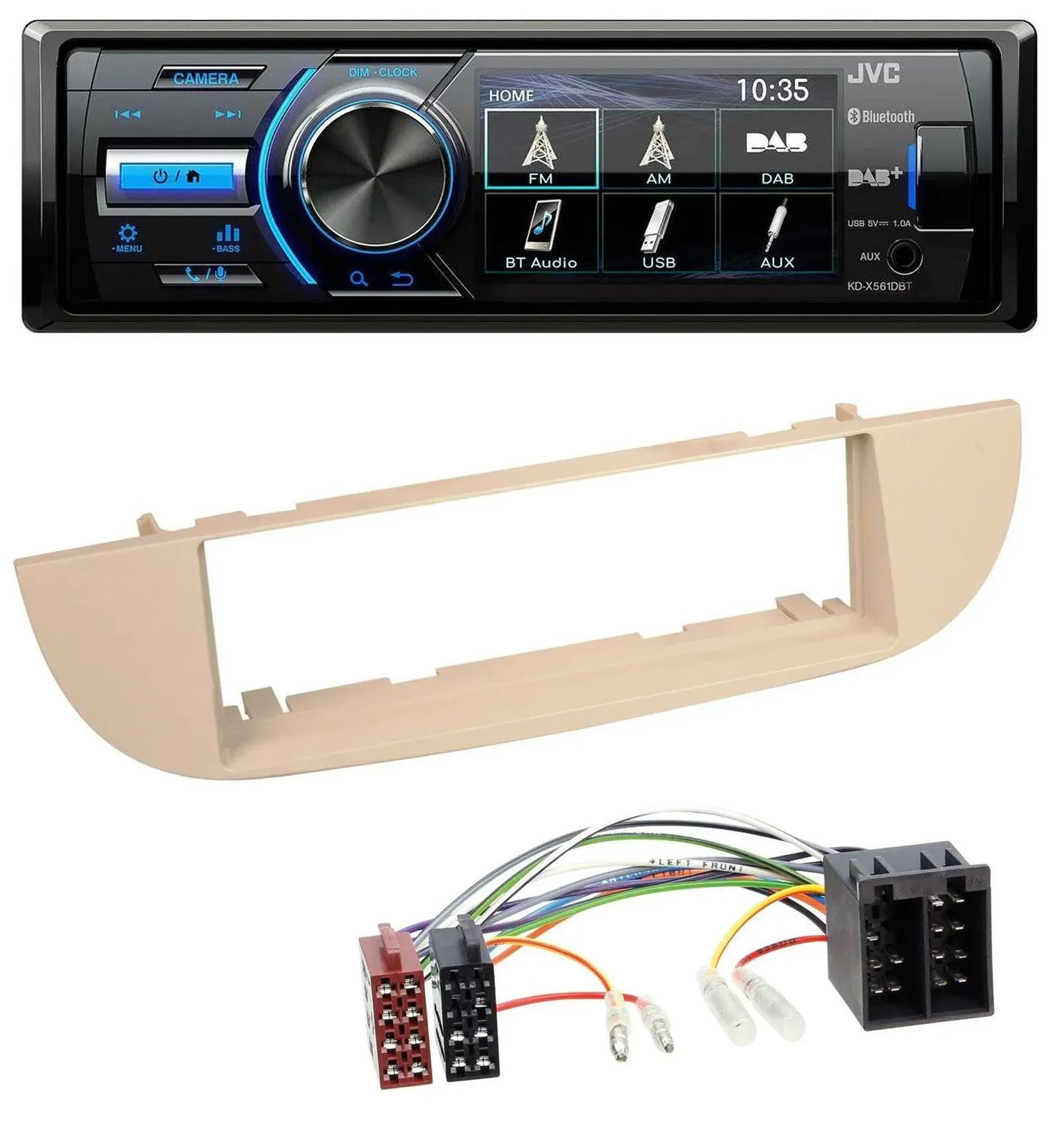 JVC Bluetooth MP3 USB DAB Autoradio für Fiat 500 ab 2007 perlgrau beige