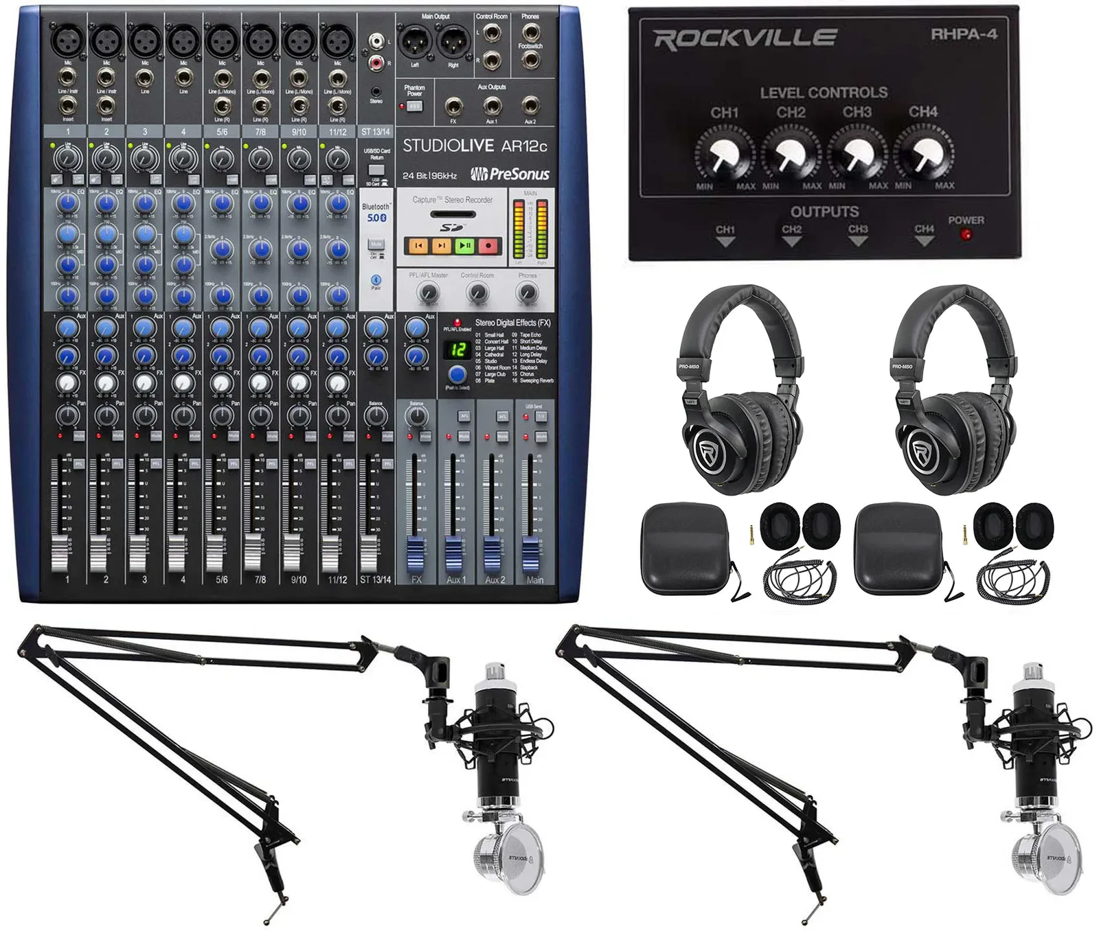 Presonus AR12C 2-Person Podcasting Podcast Recording Kit w/Mics+Headphones+Booms
