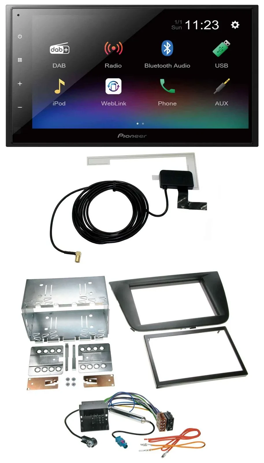 Pioneer DAB MP3 Bluetooth 2DIN USB Autoradio für Seat Leon 05-09 schwarz