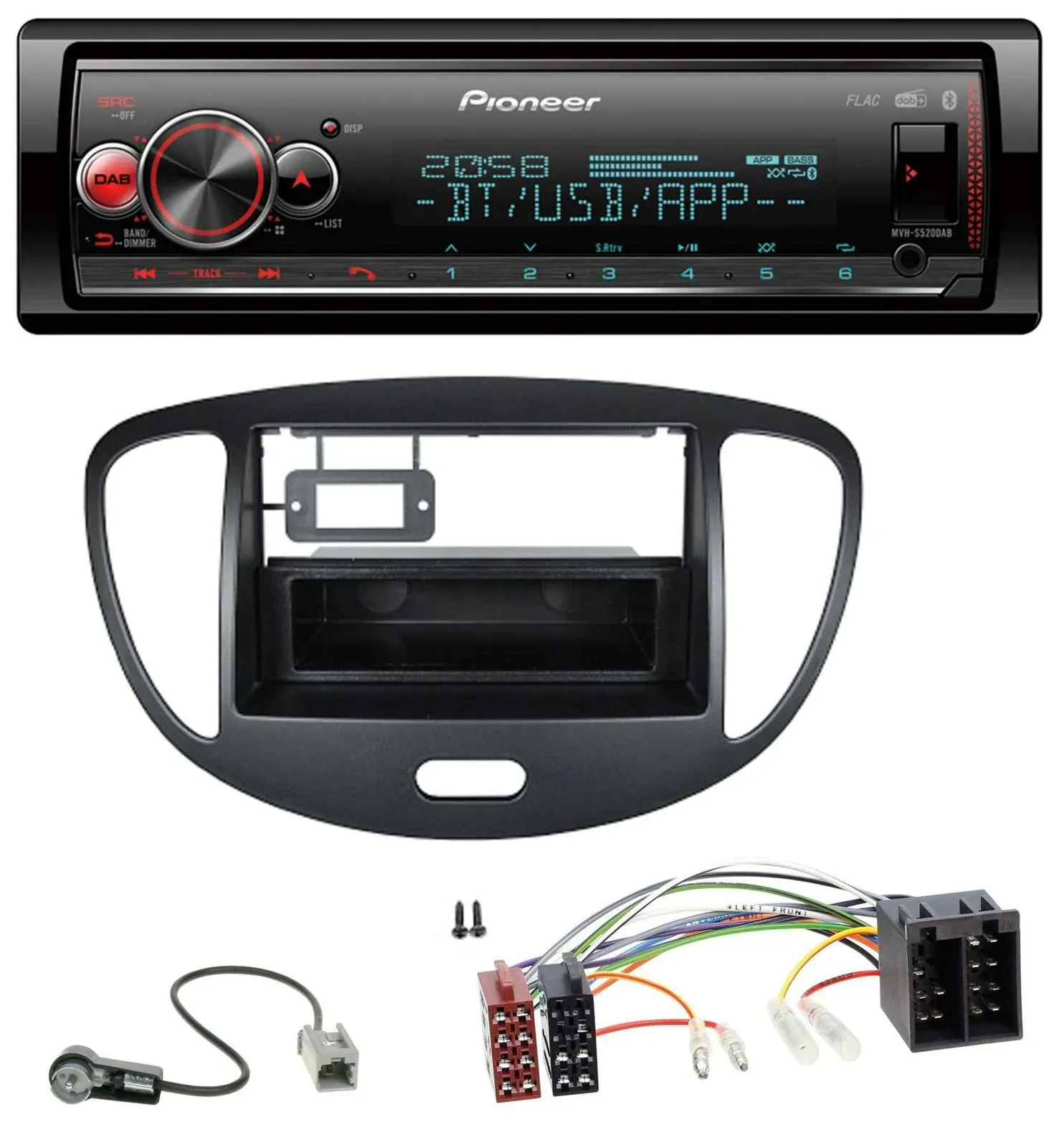 Автомагнитола для Hyundai i10 (2008–2013) Pioneer Bluetooth, USB, MP3, DAB черный
