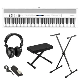 Roland FP-60X 88-Key SuperNATURAL Portable Digital Piano, White Bundle with Stan