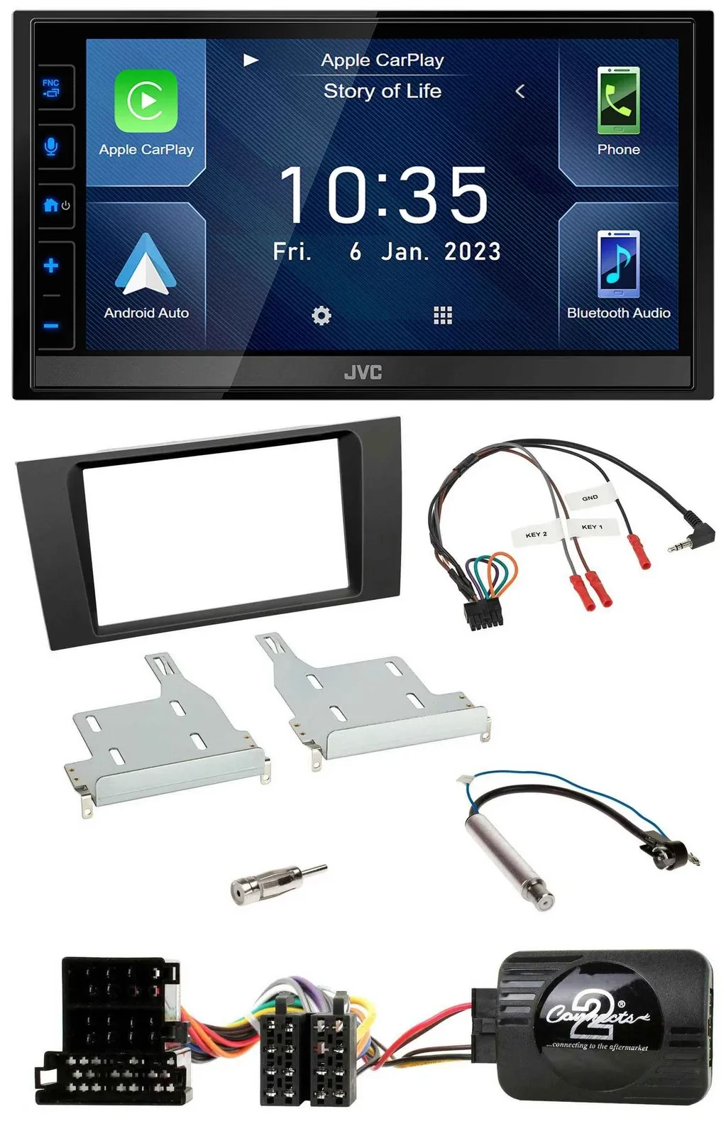 JVC DAB Bluetooth Lenkrad USB 2DIN Autoradio für Audi A4 1999-2001