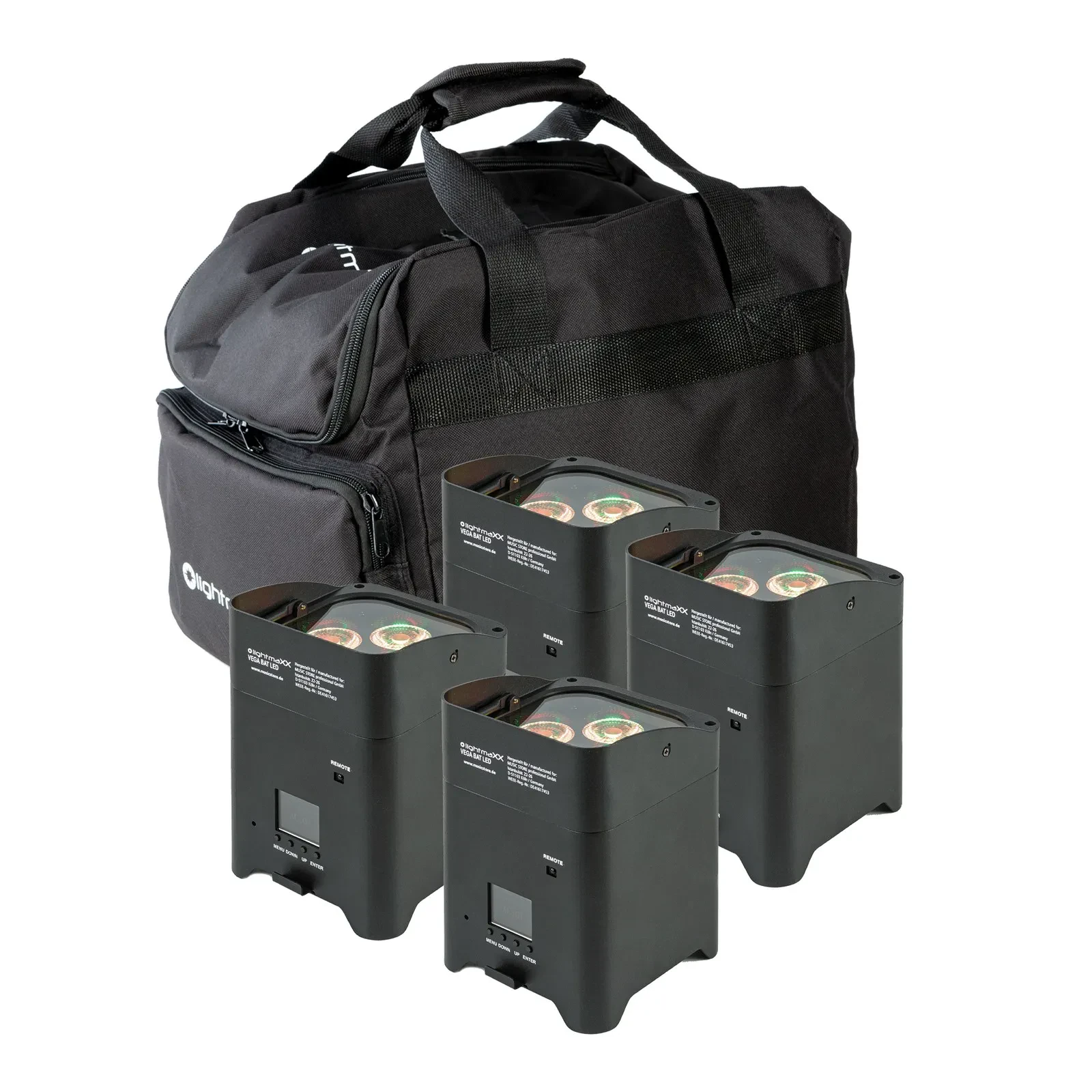LED Scheinwerfer Set 4x RGBAWUV 48W DMX Akkubetrieben Inkl. Tasche Powerlink