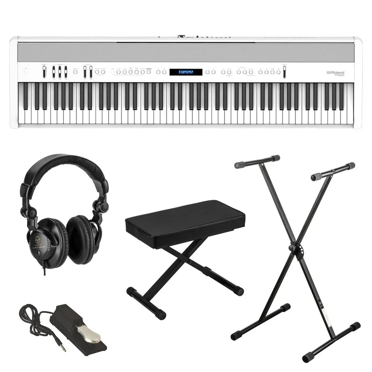 Roland FP-60X 88-Key SuperNATURAL Portable Digital Piano, White Bundle with Stan