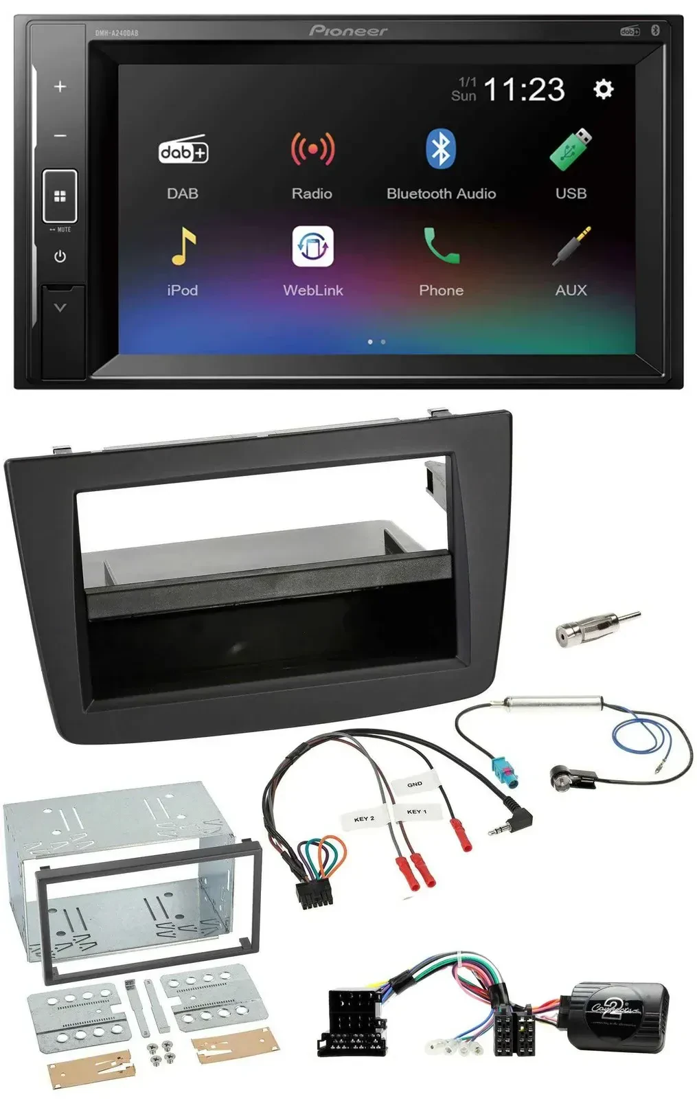 Автомагнитола для Alfa Romeo Mito 2008–2014 Pioneer 2DIN, DAB, Bluetooth, USB, черная