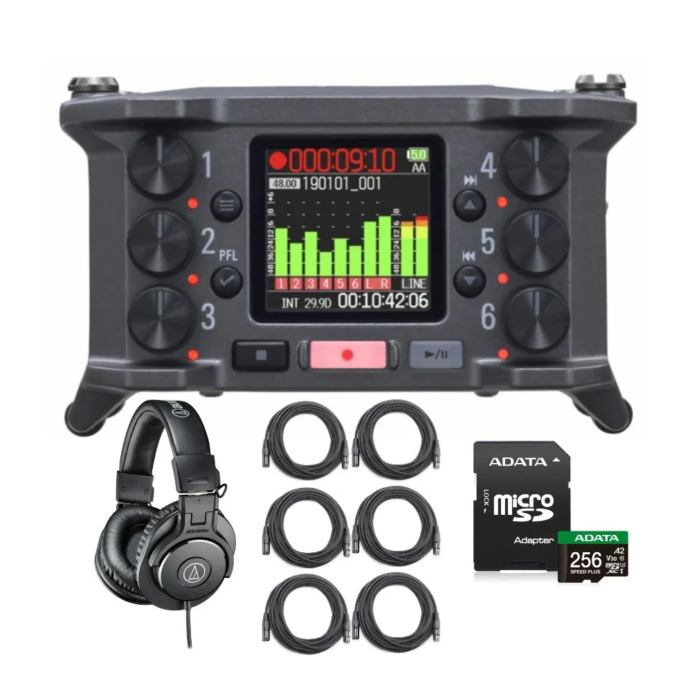 Zoom F6 MultiTrack Field Recorder with Headphones and 256GB Memory Card Bundle